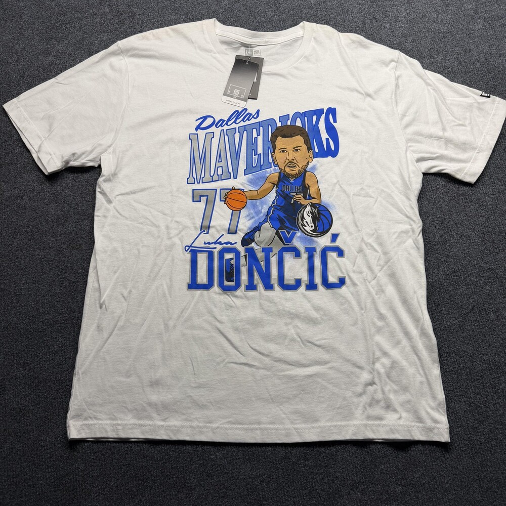 NWT Luka Doncic Dallas Mavericks Shirt Mens XL White NBA Basketball New Era Tee